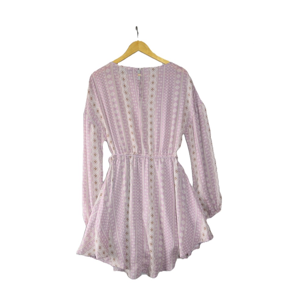 Laynee & Lee Mini Dress Womens Large Lavender Purple Excellent Boho Tassel Tie